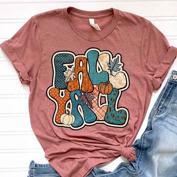 Fall yall retro BLUE FONT CITY DTF transfer