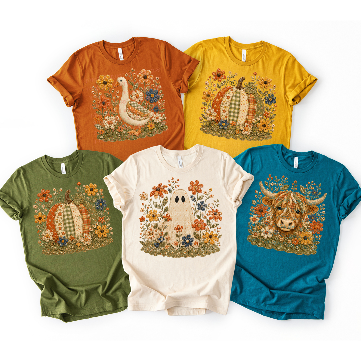 fall flowers faux embroidery (City) DTF Transfer
