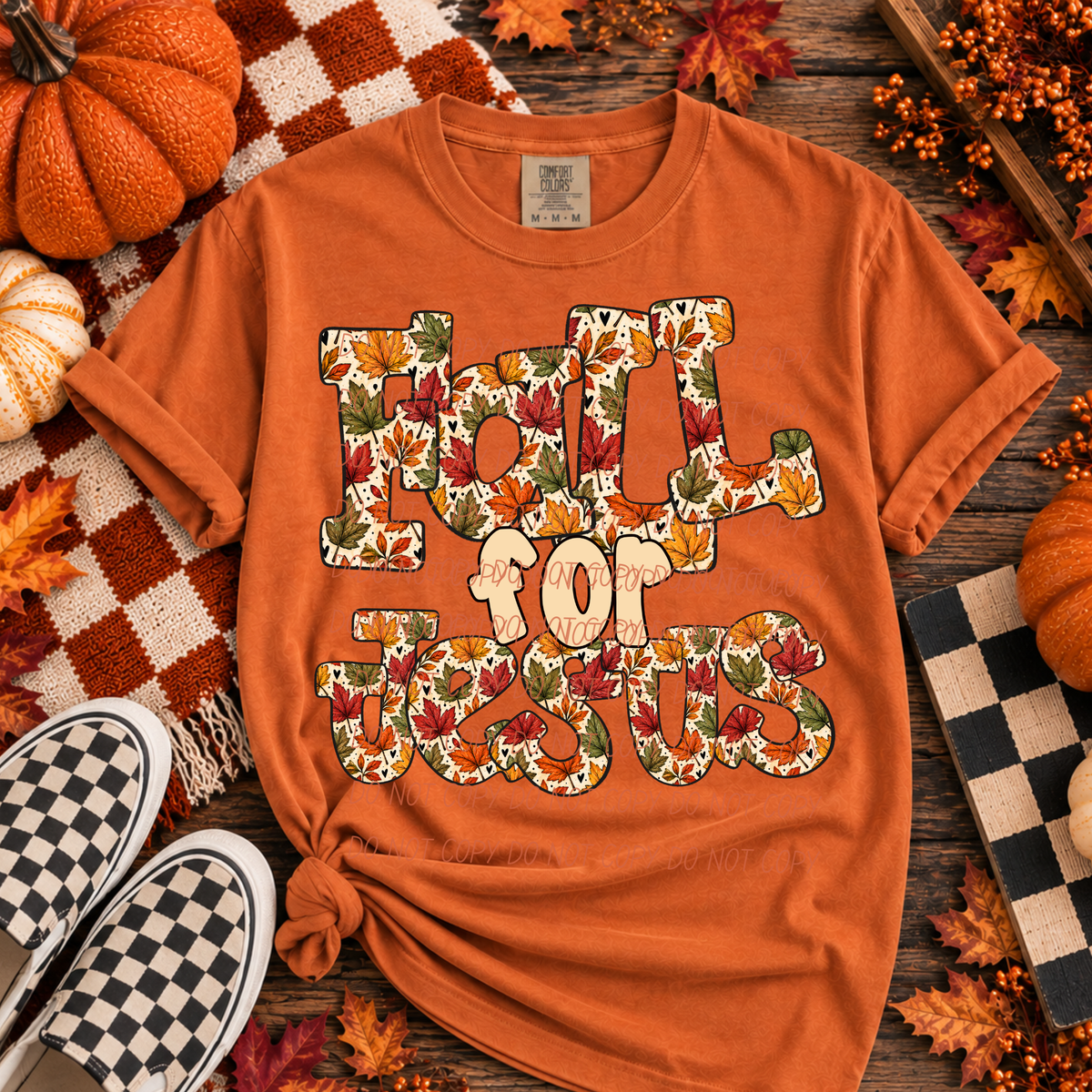 Fall for Jesus with leaf font (Bubble) (City) DTF Transfer