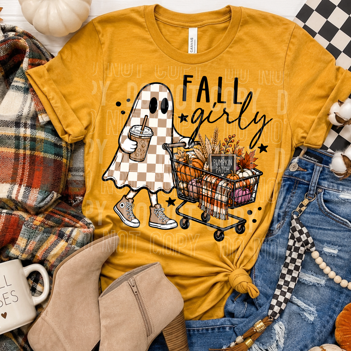 Fall girly checkered ghost (SBB) DTF Transfer