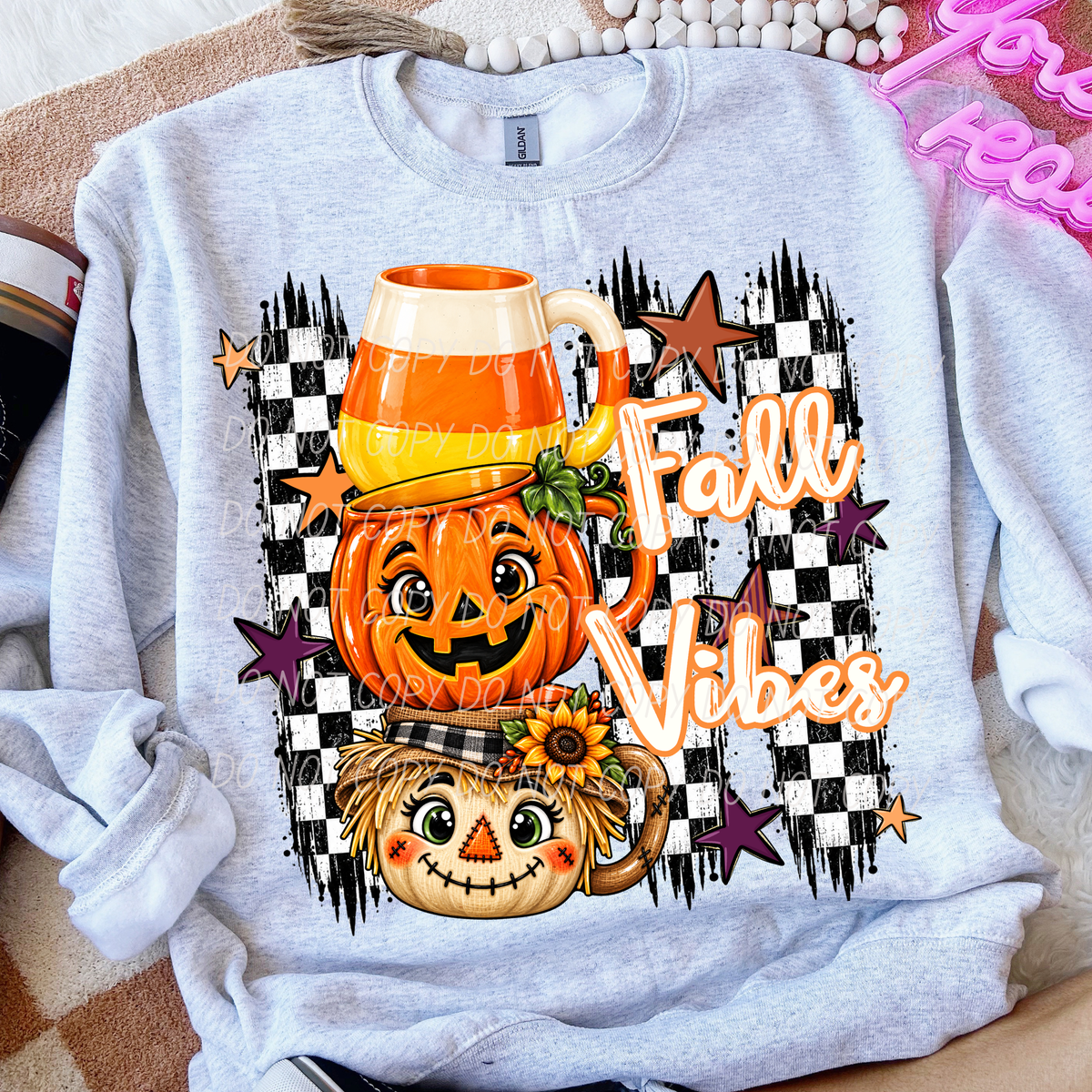 Fall Vibes-Candy Corn- Pumpkin-Scarecrow Mugs (CITY)DTF Transfer