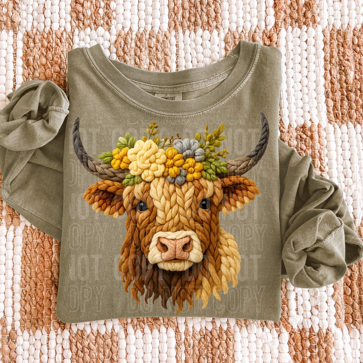 Faux yarn cow with florals (SBB) DTF TRANSFER