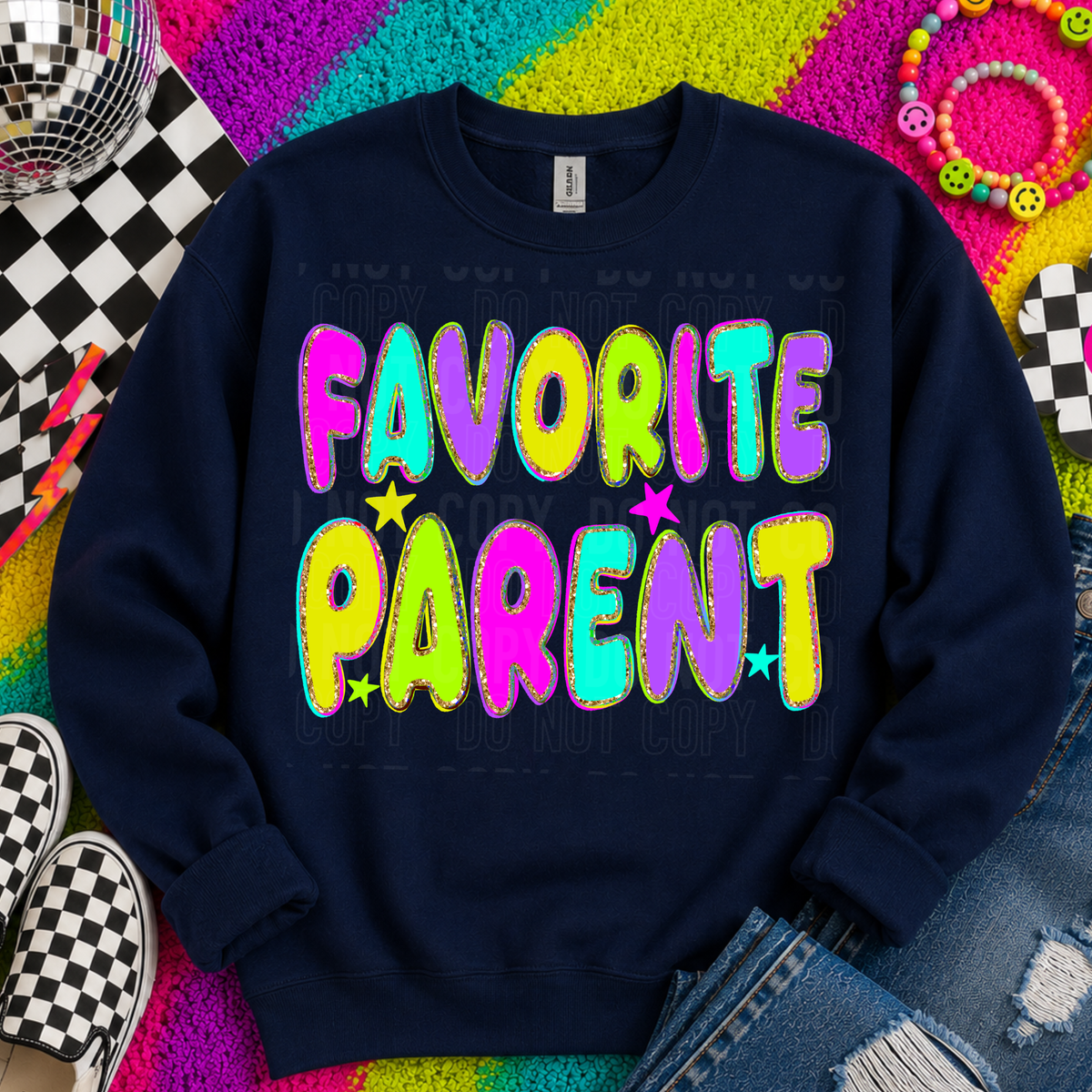 Favorite parent faux glitter outline (SBB) DTF Transfer