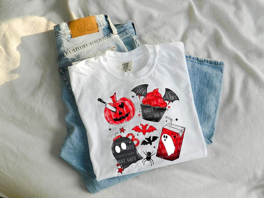 Red pumpkin juice and cupcake with ghost (CSC) DTF TRANSFER