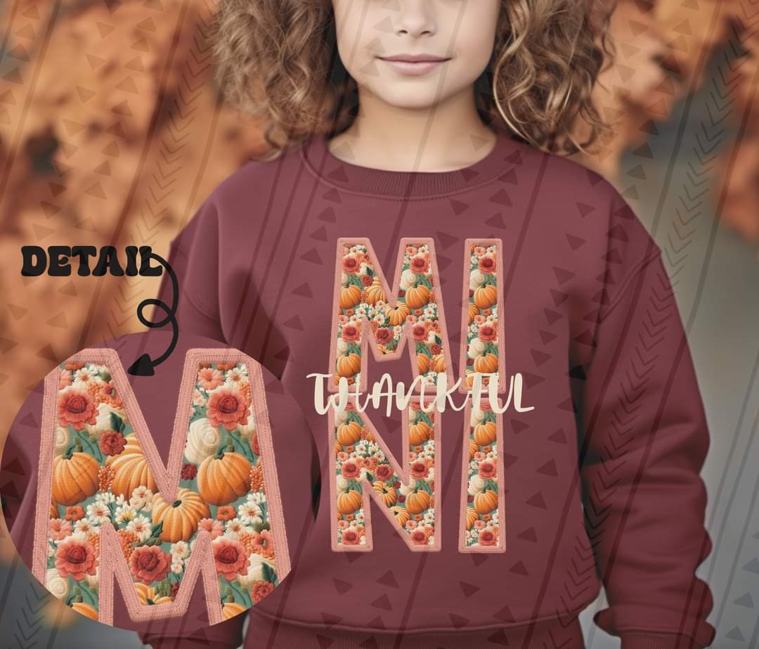 Thankful mini stacked faux embroidery DTF TRANSFER