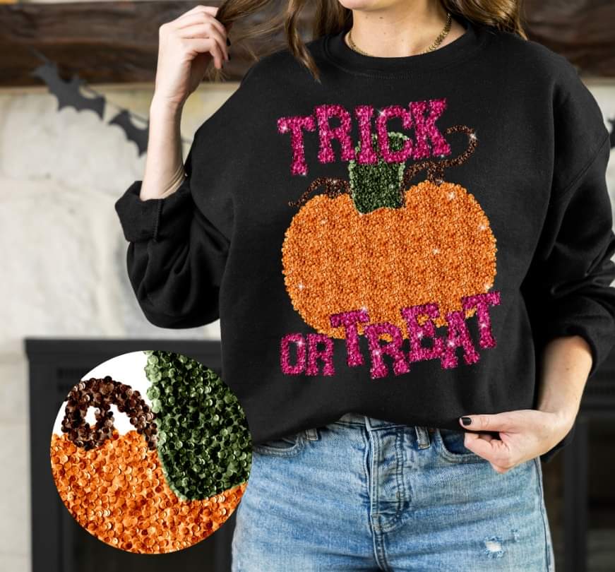 Trick or treat orange pumpkin Sequin affect DTF TRANSFER