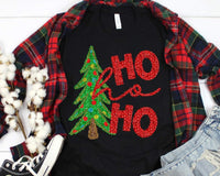 Ho ho ho green tree red font Sequin affect DTF TRANSFER