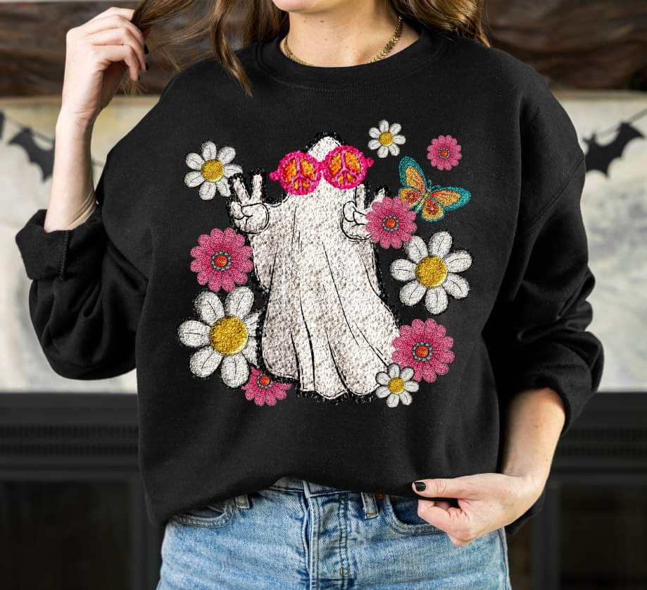 Hippie ghost with florals and Sequin affect DTF TRANSFER