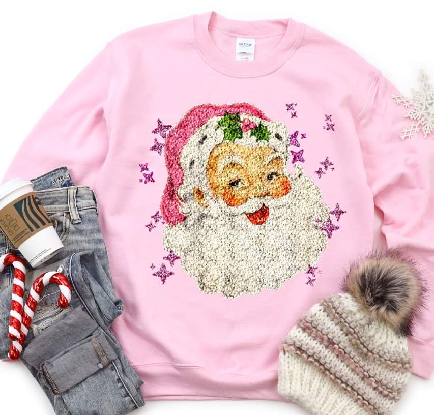 Pink Santa Sequin affect DTF TRANSFER