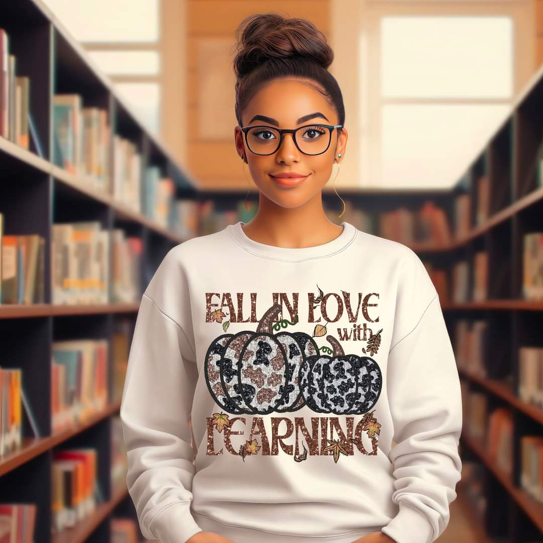 Fall in love with learning sequin pumpkins DTF TRANSFER