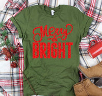 Merry and Bright RED FAUX sequins  DTF TRANSFER