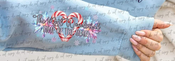 The most wonderful time of the year CANDYCANES SLEEVE PURPLE AND BLUE 16672 DTF TRANSFER