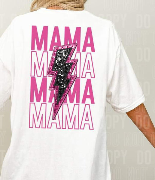 Mama stacked pink with sequin lightning bolt 16531 DTF Transfer