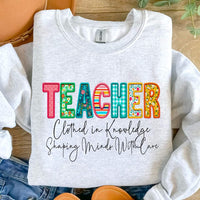 Teacher clothed in knowledge shaping minds with care DTF TRANSFER