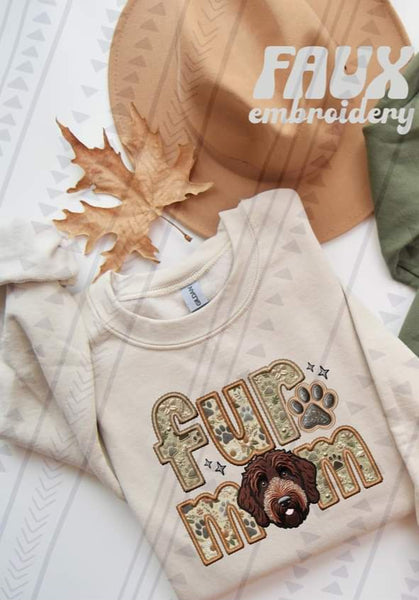 Chocolate Labradoodle Fur Mom Faux Embroidery DTF transfer 13722