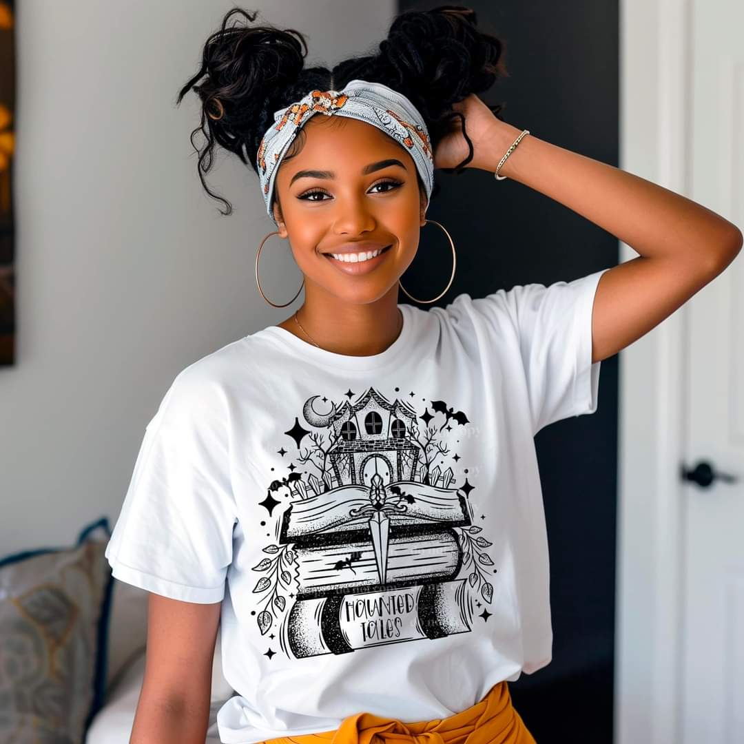 BLACK haunted stacked books haunted tales CSC DTF transfer