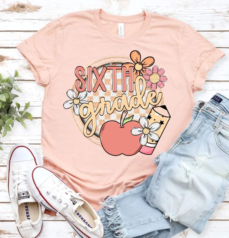 Sixth grade circle apple pencil (S&G) DTF Transfer