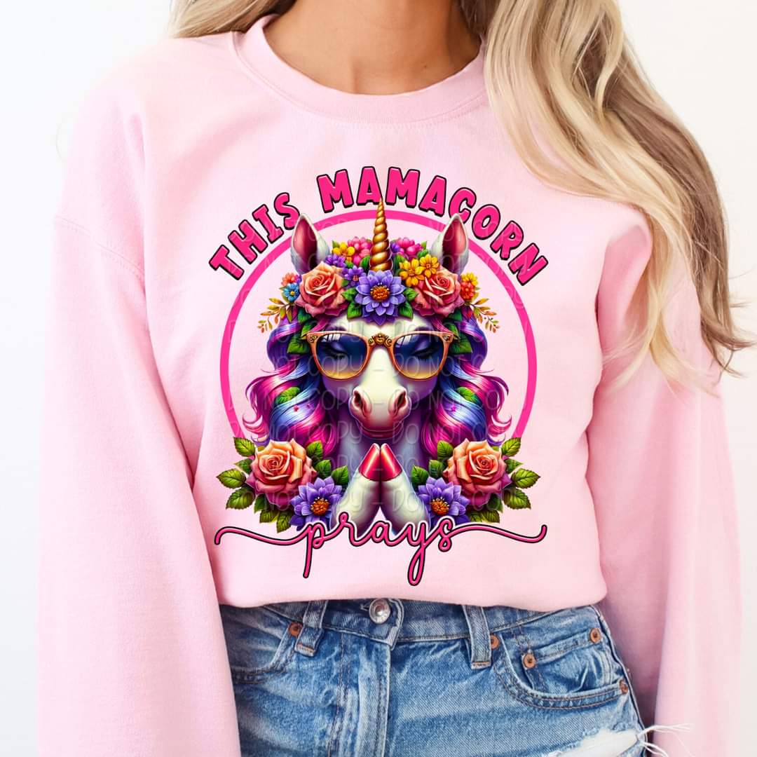 This mamacorn prays DTF transfer