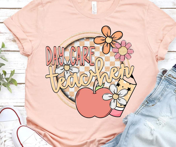 Day care teacher circle apple pencil (S&G) DTF Transfer