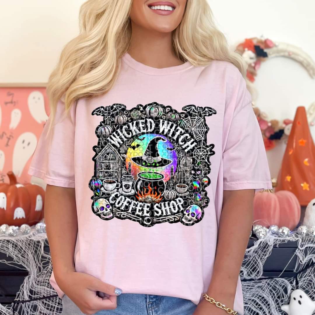 Wicked witch coffee shop rhinestone DTF Transfer