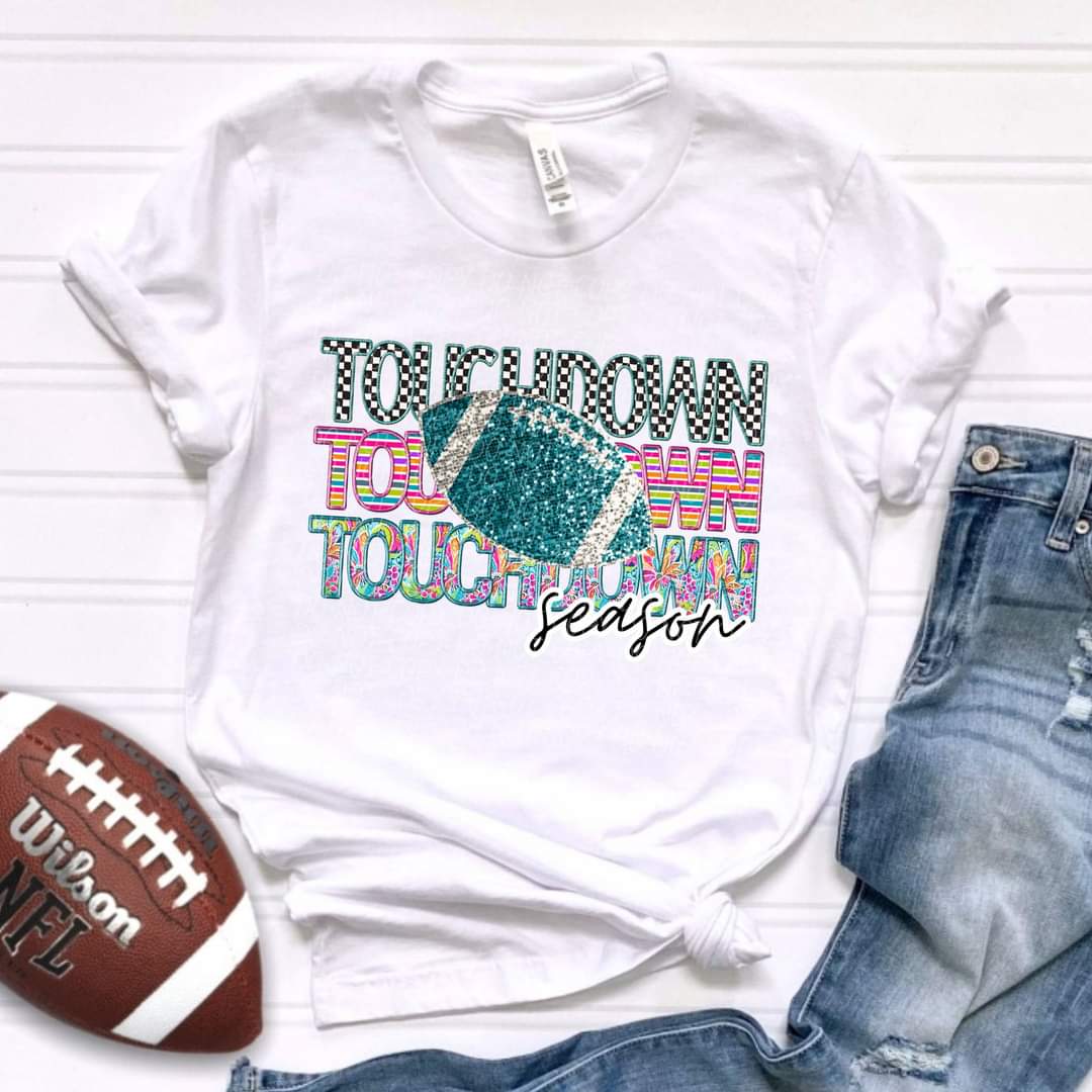 Touchdown STACKED blue sequins football CITY DTF transfer
