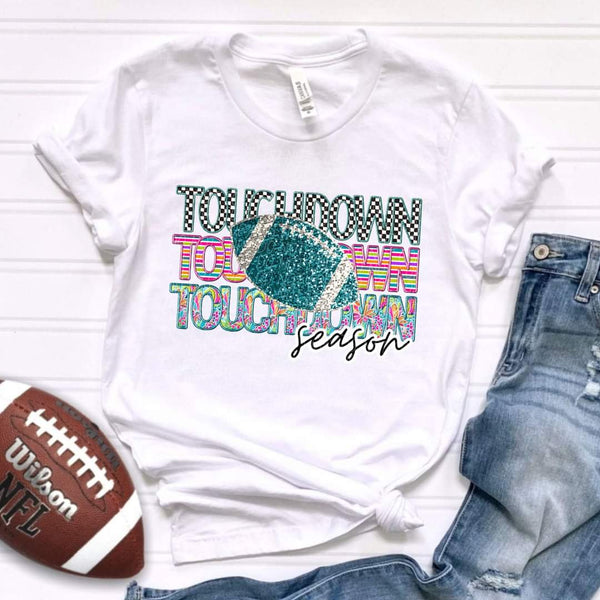 Touchdown STACKED blue sequins football CITY DTF transfer