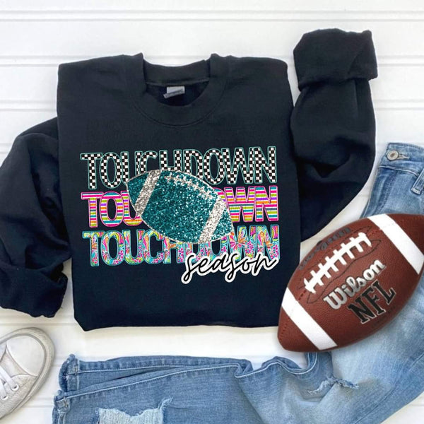 Touchdown STACKED blue sequins football CITY DTF transfer