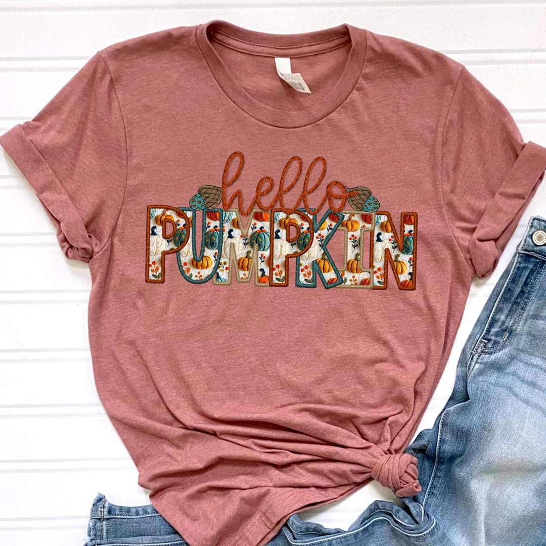 Hello pumpkin ACRONS fall embroidery font CITY DTF transfer