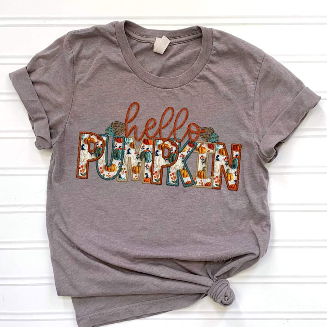 Hello pumpkin ACRONS fall embroidery font CITY DTF transfer