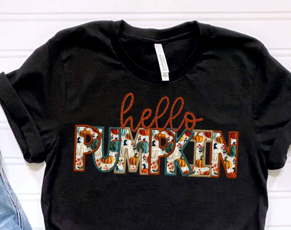 Hello pumpkin NO ACRONS fall embroidery font CITY DTF transfer