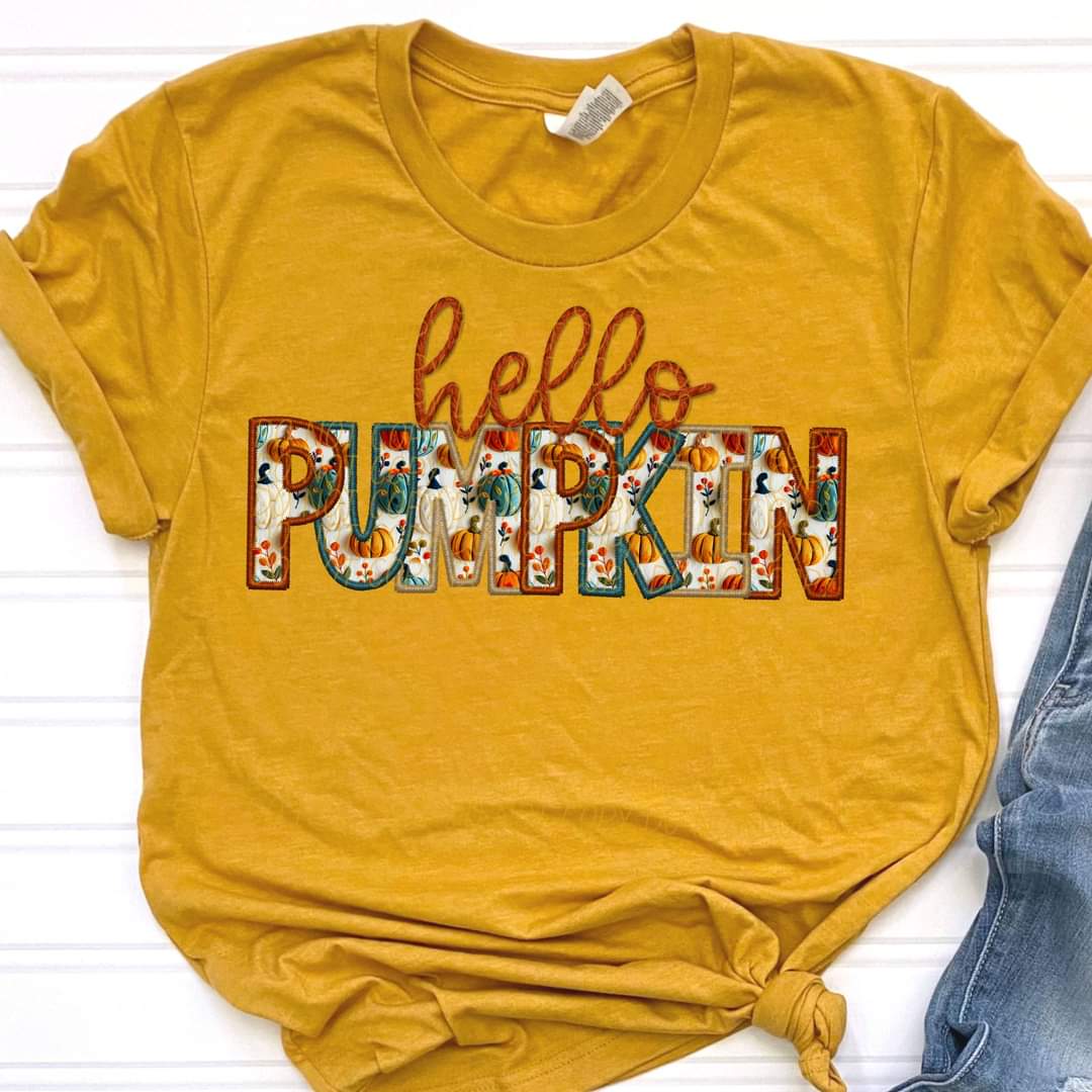Hello pumpkin NO ACRONS fall embroidery font CITY DTF transfer