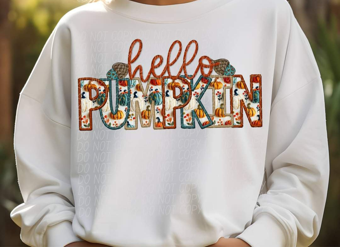 Hello pumpkin ACRONS fall embroidery font CITY DTF transfer