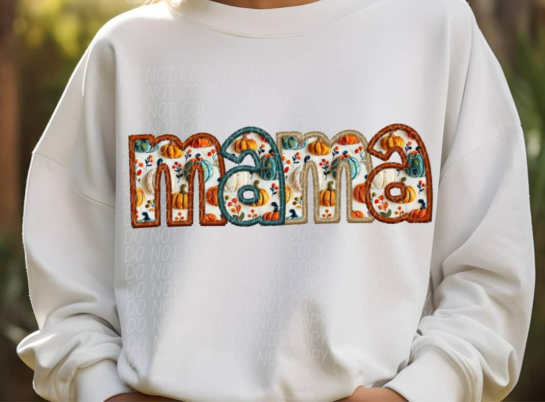 Mama fall embroidery font CITY DTF transfer