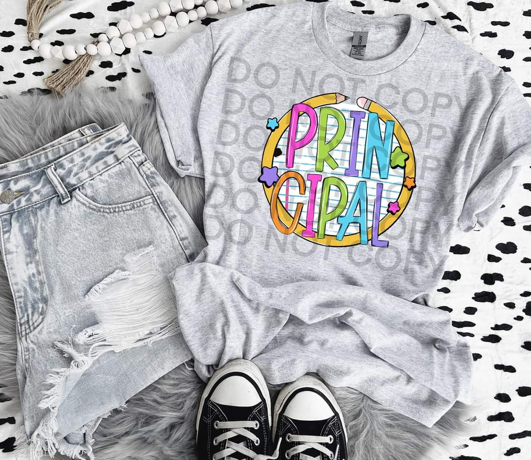 Principal paper with circle pencil colorful font DTF TRANSFER