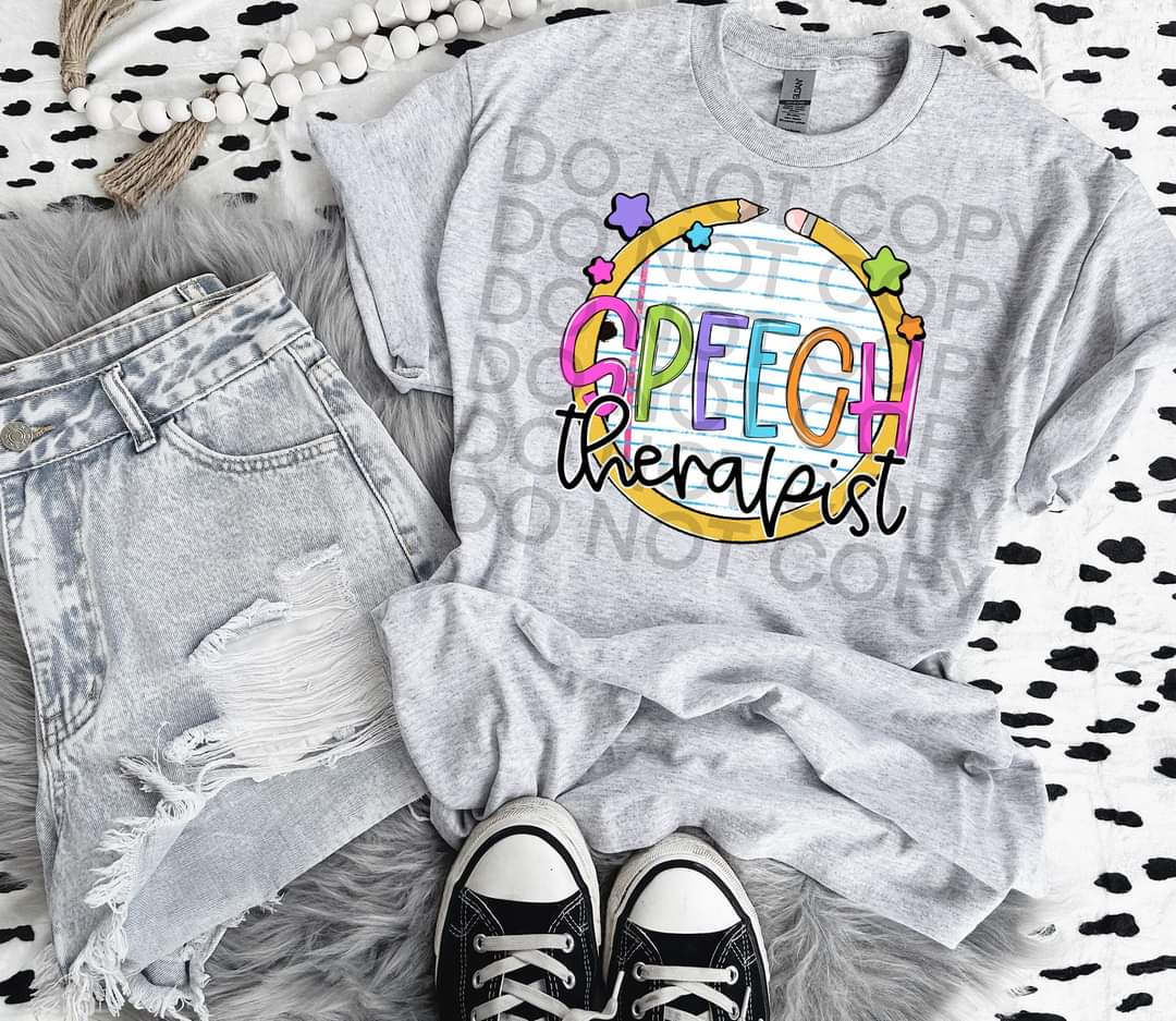Speech therapist paper with circle pencil colorful font DTF TRANSFER