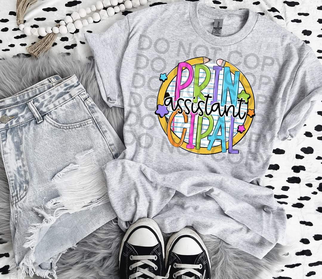 Assistant principal paper with circle pencil colorful font DTF TRANSFER