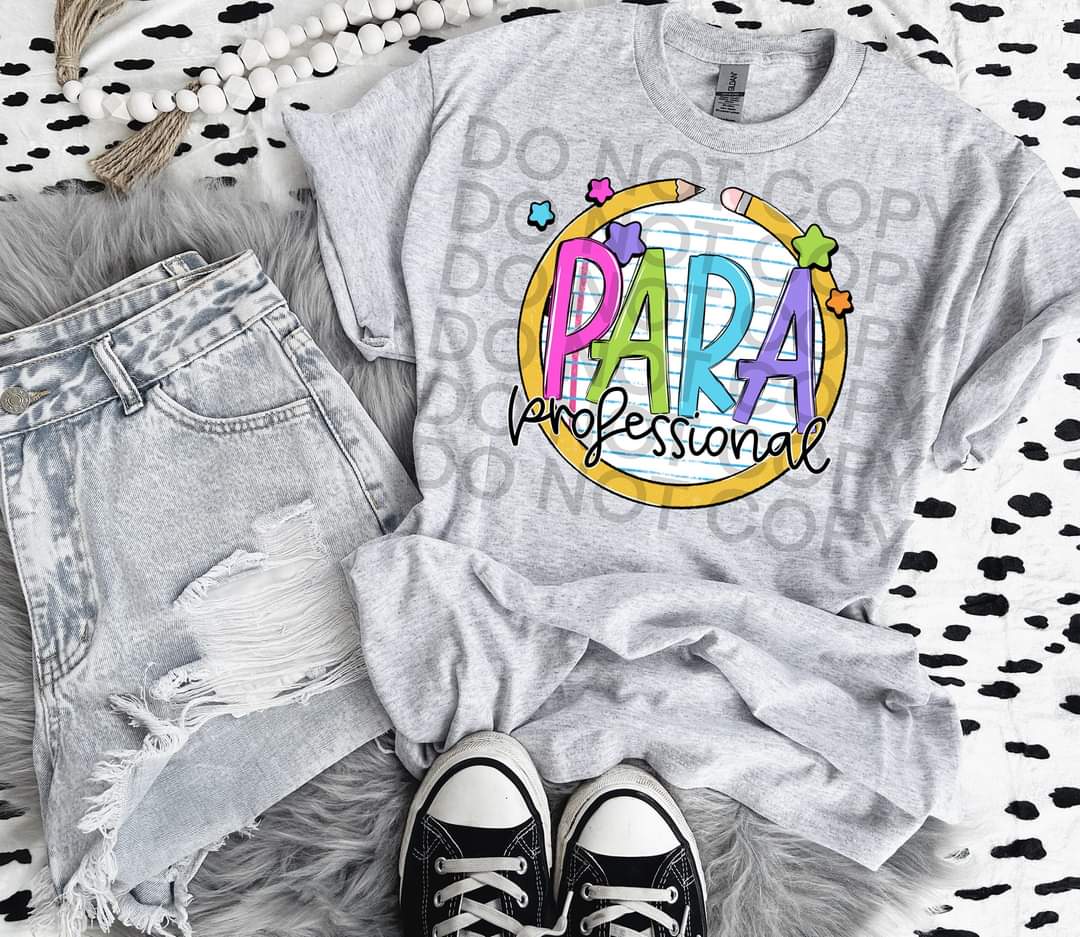 Para professional paper with circle pencil colorful font DTF TRANSFER