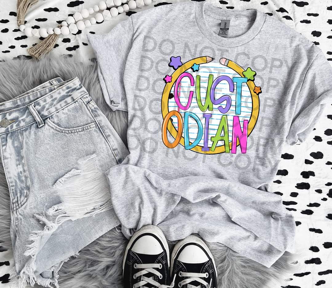Custodian paper with circle pencil colorful font DTF TRANSFER