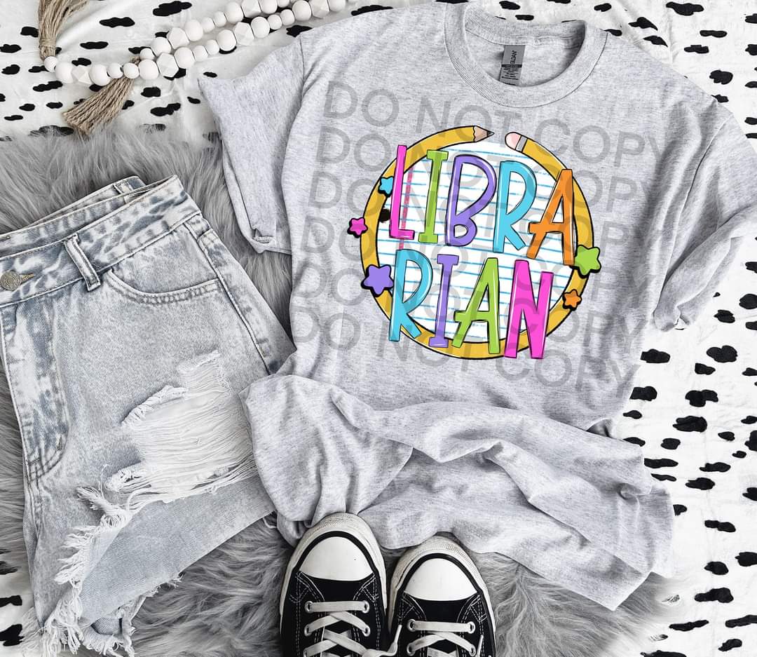 Librarian paper with circle pencil colorful font DTF TRANSFER