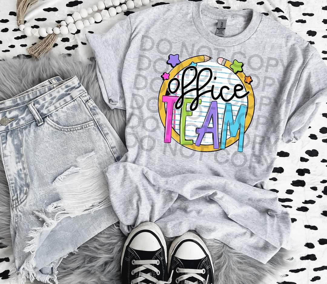 Office team paper with circle pencil colorful font DTF TRANSFER