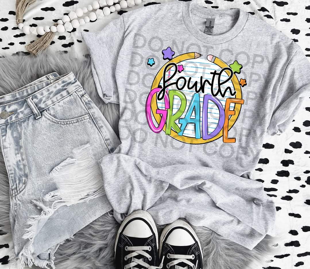 Fourth grade paper with circle pencil colorful font DTF TRANSFER