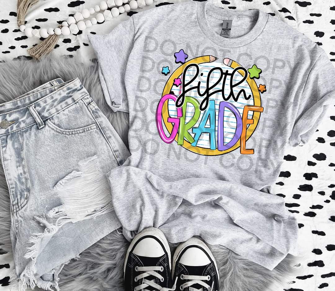 Fifth grade paper with circle pencil colorful font DTF TRANSFER