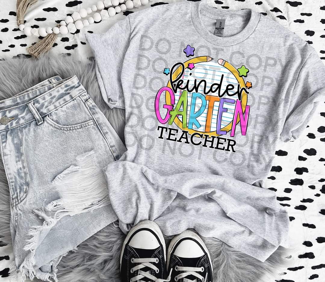Kindergarten teacher paper with circle pencil colorful font DTF TRANSFER