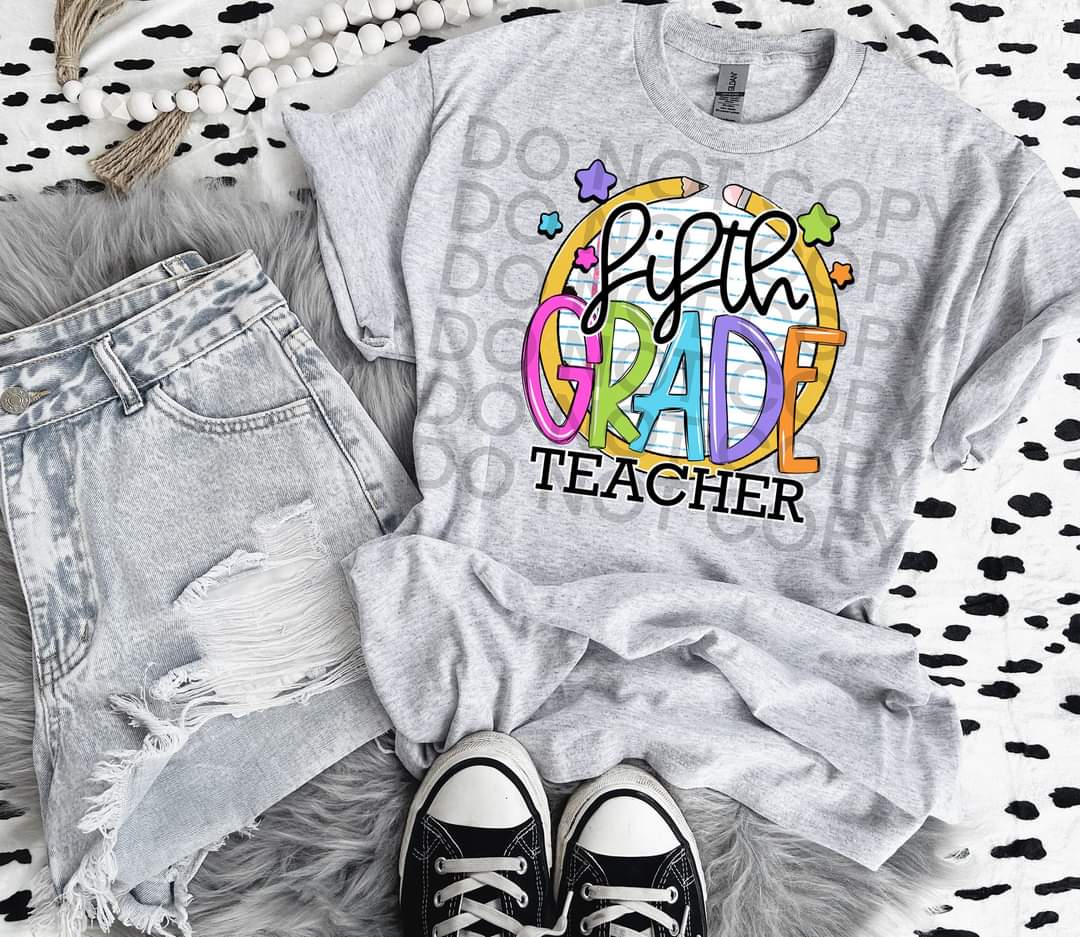 Fifth grade teacher paper with circle pencil colorful font DTF TRANSFER