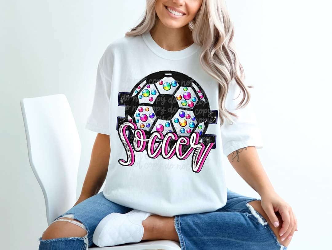 Soccer pink/purple (stones) (c's)  DTF transfer
