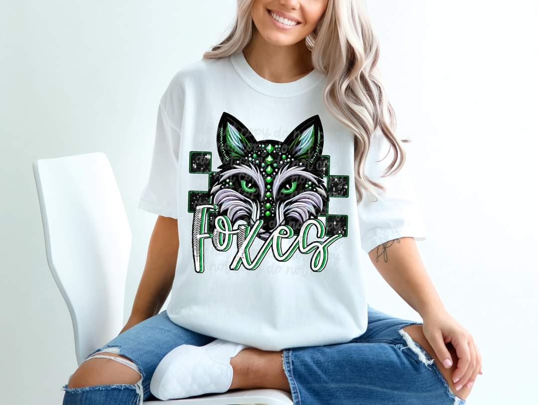 Foxes green (stones) (c's)  DTF transfer