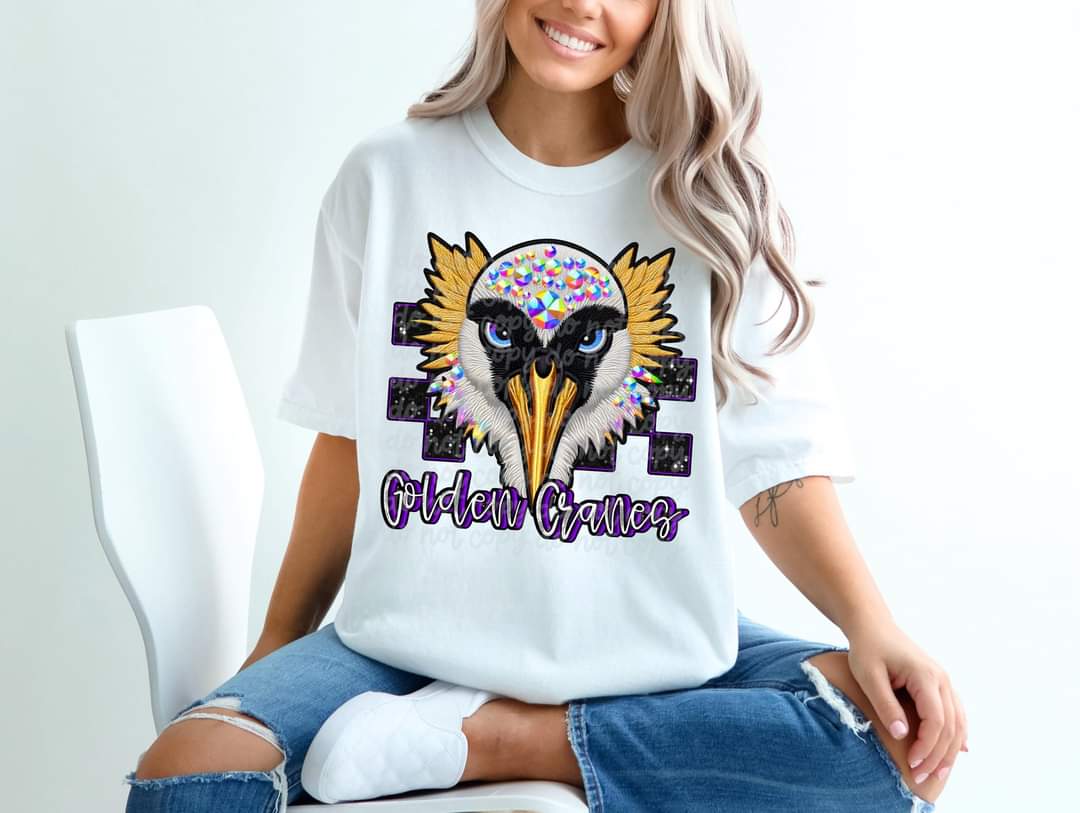Golden cranes (stones) (c's)  DTF transfer