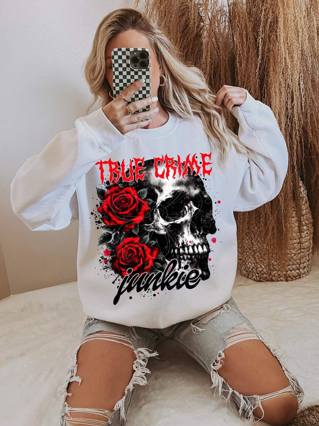 True crime junkie skull roses lyttle 45173 DTF transfer