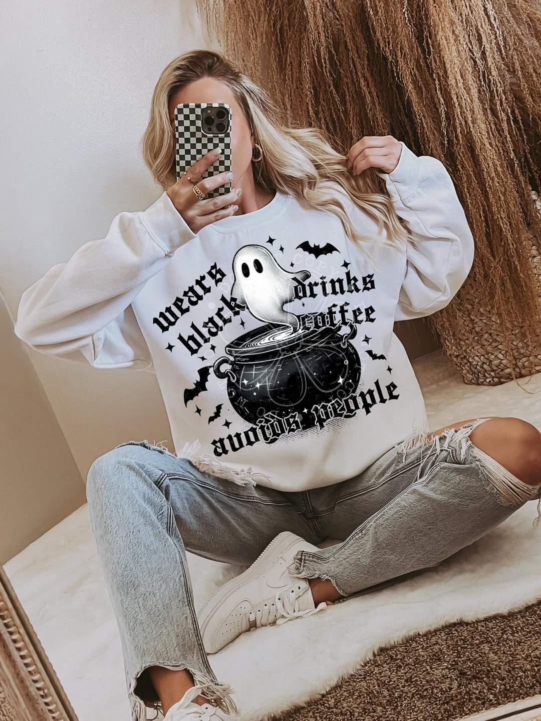 Wears black drinks coffee avoids people lyttle 45164 DTF transfer