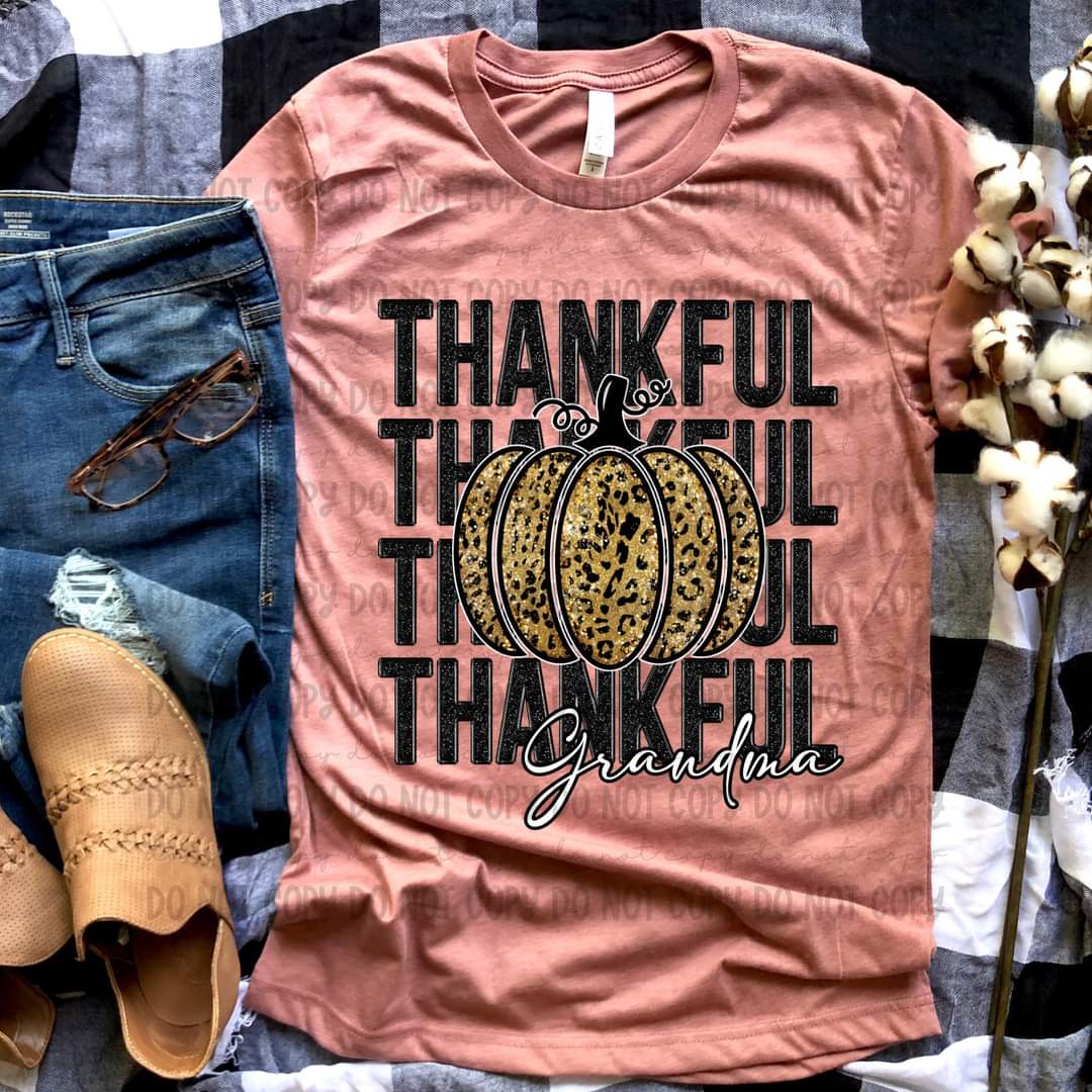 Thankful GRANDMA (UNDERNEATH PUMPKIN) stacked leopard sequins pumpkin 45345 DTF transfer
